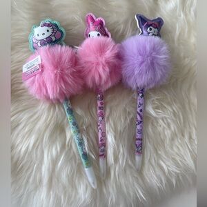 Hello Kitty Mermaid Sanrio My Melody Kuromi Sleepover Pom Pom Pens Set of 3 New